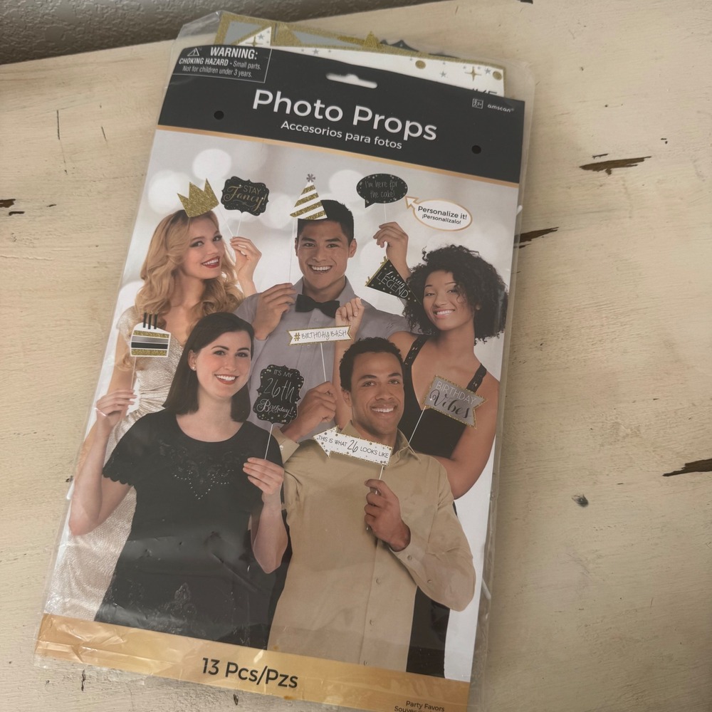 13 Piece‎ Birthday Photo Booth Props Black Gold Crown Party Favors Fun